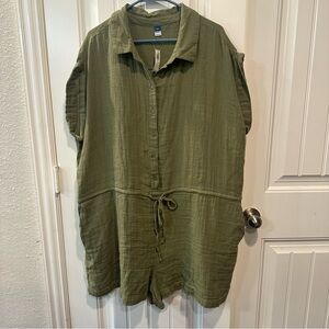 Waist-Defined Crinkle Gauze Romper